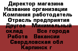 Директор магазина › Название организации ­ Компания-работодатель › Отрасль предприятия ­ Другое › Минимальный оклад ­ 1 - Все города Работа » Вакансии   . Свердловская обл.,Карпинск г.